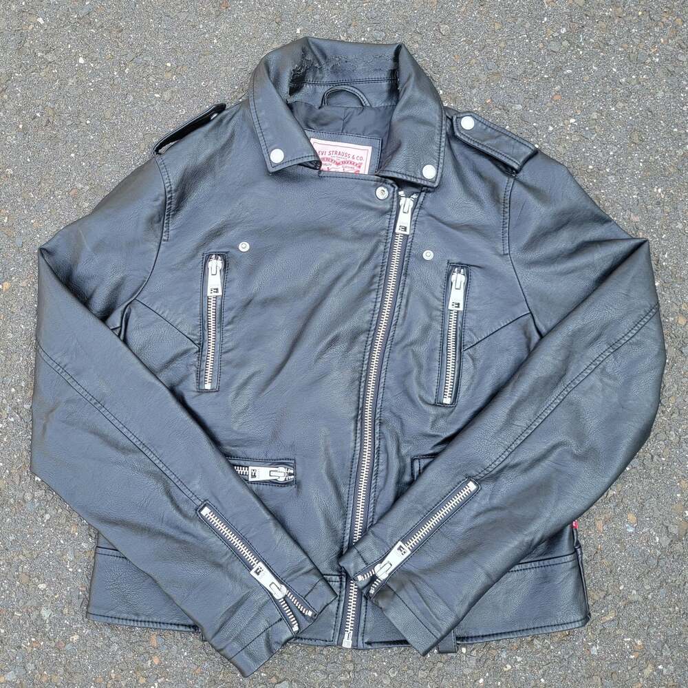 Levi Strauss & Co. Women's Black Faux Leather Motorcycle Jacket - Size Medium